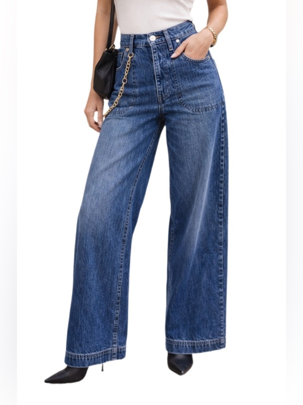 Cult Gaia x GAP High Rise Wide Leg Chain Detail Jeans Size 30 NWT